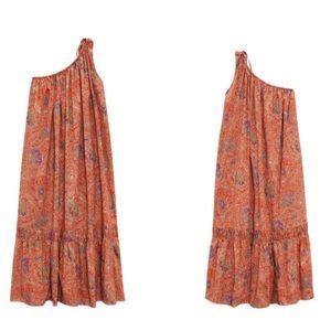 ZARA • PRINTED ASYMMETRIC ONE SHOULDER DRESS